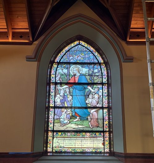 Belmont Chapel Nave window likely designed by E.S.Oudinot